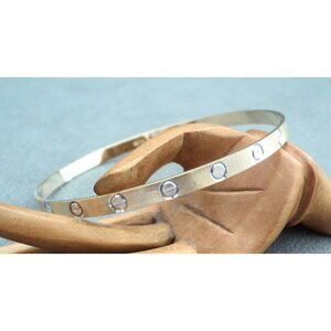 Slim Gold Vermeil STERLING Silver BANGLE BRACELET Ribs Screw Detail -MILOR Italy